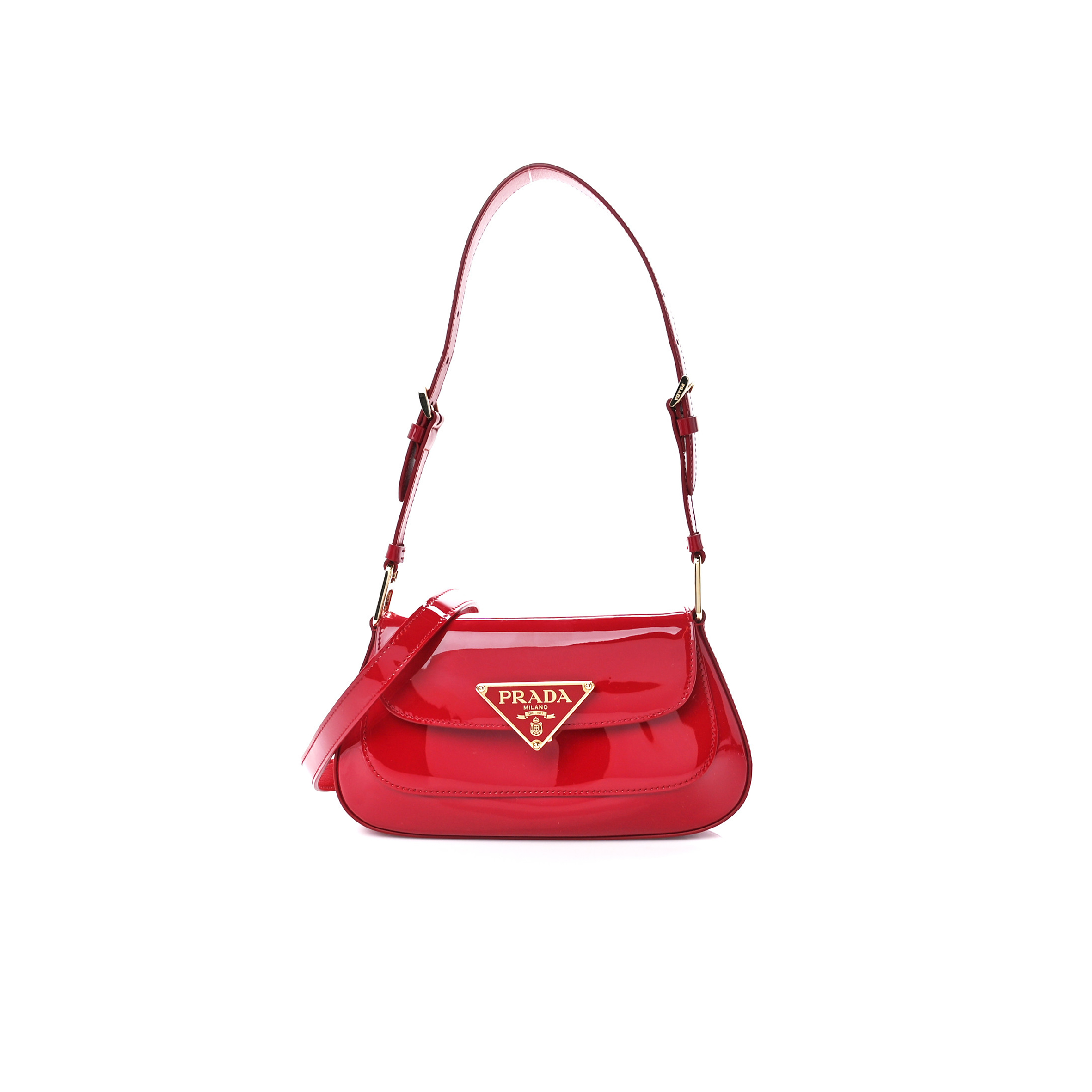 Pra*a vernice triangle logo flap adjustable strap shoulder bag cherry 1bd355 (24*11*4cm)